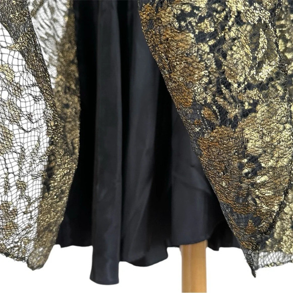 Vintage 80s Sequin Evening Dress Black Gold Floral Lace Size Small Formal - Picture 6 of 14
